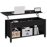 Yaheetech Lift Top Coffee Table w/Hidden Storage Compartment & Lower 3 Cube Open Shelves, Lift Tabletop Coffee Table for Living Room/Reception Room/Office, Black