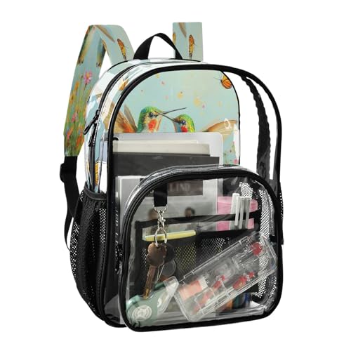 Hummingbirds Wildflowers Clear Backpack - Stadium Approved Large 15.7-inch Waterproof Transparent Bag for Sports, Concerts, Work, Travel#1982