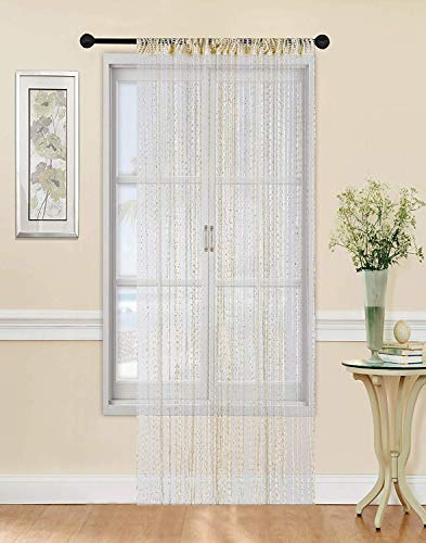 Rooney Decorative Door String Curtain Rare Flat Silver Ribbon Thread Fringe Window Panel Room Divider Cute Strip Tassel (Beige, 39