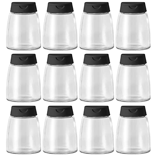 Kingrol Paquete de 12 tarros de especias de vidrio de 5 onzas con tapas para coctelera, recipientes de especias con tapas de coctelera y boca en miniatura para polvos, hierbas, especias, condimentos Cover