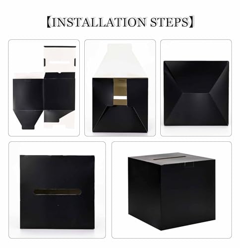 Image of SietDESEO Black Card Box for Party 9.8 inch x 9.8 inch Large Gift Card Box Holder for Wedding Reception Baby Shower Birthday Graduation Card Box