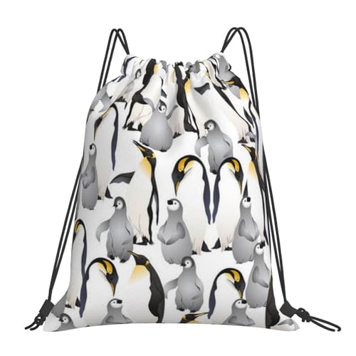 Cute Penguin Drawstring Bag, Funny Animal Gym Bag Sackpack Sports Beach Backpack for Men Women