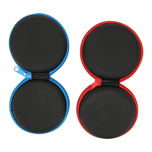 2 St Hörlursväska Röd + Blå, Bärbar Väska för öronproppar, Rund Förvaring för Trådbundna Headset, Bluetooth-headset, Hörapparater Etc.