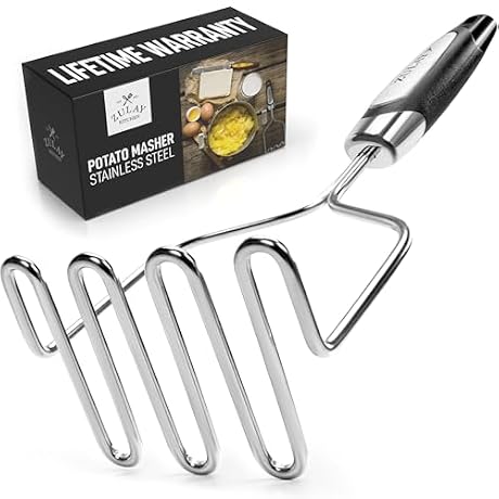 Zulay Kitchen Stainless Steel Potato Masher – Heavy-Duty, Non-Scratch, Dishwasher-Safe Masher with Food-Grade Silicone for Smooth & Fluffy Mashed Potatoes, Avocados & More – Sturdy & Durable Design