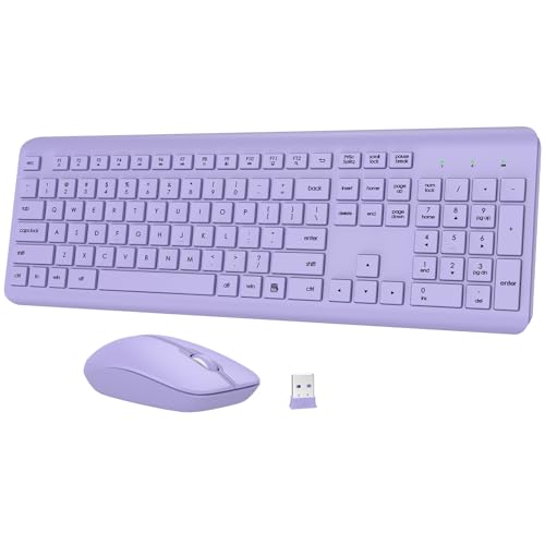 Wireless Keyboard and Mouse Combo, Full-Size Silent Ergonomic Keyboard and Optical Mouse, Long Battery Life, 2.4GHz Lag-Free Cordless Mice Keyboard for Computer, Mac, Laptop, PC, Windows(Purple)