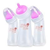 Xuanda Pet Feeding Bottle,3 Pack Wide Mouth Angled Nursing Bottle, 3 Sizes Nipples with Ventilation Valve Resistant Tearing Perfect for Puppies, Kittens, Small Wildlife(Pink)