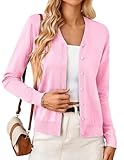GRACE KARIN Women's Long Sleeve Button Down Cardigan Sweater Lightweight Classic V-Neck Knit Shrug Fashion Clothes Pink 2XL
