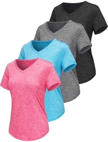 Sportshirt Damen Kurzarm V-Ausschnitt UPF 50+ Sport Fitness T-Shirts Atmungsaktiv T-Shirt Laufshirt für Funktionsshirt Workout Top Gym Yoga
