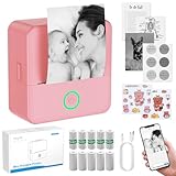 eSynic Mini Imprimante Portable à Autocollants sans Encre Toner Impression Noir Blanc Mini Imprimante Thermique Bluetooth Compatible avec Android iOS avec Papier Thermique et Autocollants