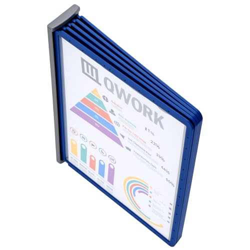 QWORK® Magnetischer Wand Sichttafelsystem mit 5 Sichttafeln A4 in Blau für Messehallen, Restaurants, Büros, öffentliche Plätze - Inklusive Magnetplatte und Schrauben für einfache Installation