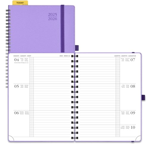 POPRUN 2025-2026 A5 Academic Diary Week to View (22x16.5 cm) Soft Cover Spiral Horizontal Weekly Planner 17 Months (Aug'25 - Dec'26) Mid Year 25/26 (Lavender)