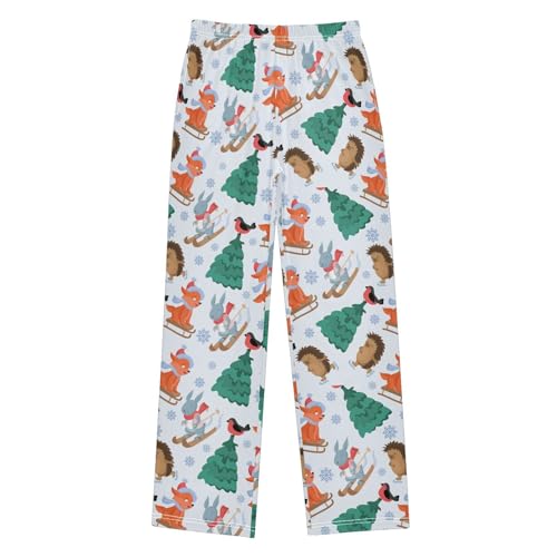 Hedgehog Fox Skiing Boys Long Pants Soft Trousers Elastic Waist Kids Lounge Bottoms with Pockets S-XL