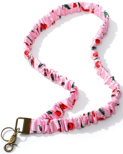 Geyoga Scrunchie Lanyards for ID Badges Keys, Red Cherry