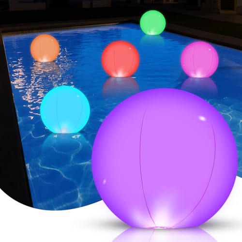 SCZND Luci Galleggianti per Piscina, 2 Pezzi 40cm LED Gonfiabili Luci Piscina Fuori Terra con Telecomando, 16 RGB Colori Cangianti Luce, IP67 Impermeabile Luce Piscina per Esterno Feste, Giardino