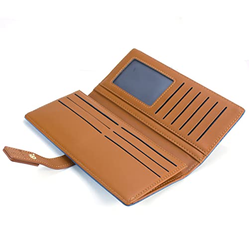 Wallets For Women Card Holder Colorful Leather Long Slim Billfold Mini Coin Purse Thin Large Zip Clutch Handbag For Girls Ladies (Blue-Brown) #TOP5