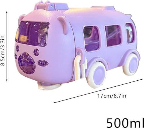 Image of ABS Bus Water Bottle For Kids With Strap, Sipper, & Straw|Leakproof, Bpa Free With Sipper and Lock, 500 Ml| Car Water Bottle For Kids|Cute Bus Shaped Water Bottle For Kids (PURPLE)