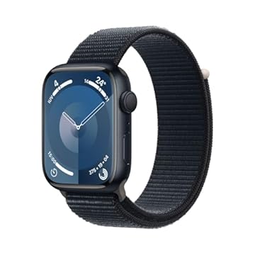 Apple Watch Series 9 GPS • Caixa meia-noite de alumínio – 45 mm • Pulseira loop esportiva meia-noite