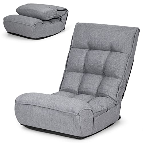 RELAX4LIFE Fauteuil Bas Multiposition Réglable Dossier 4 Positions Charge 140kg, Chauffeuse Convertible en Lin Appui-tête en 5 Positions Fauteuil Paresseux 1...