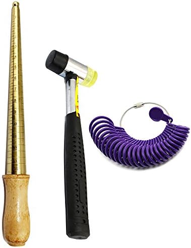 SmallLeft a Set of Ring Sizer Jeweler Loop with Copper Metal Smooth Ring Gauge Mandrel Sizer Stick Tool and 25mm Double Soft Mallet