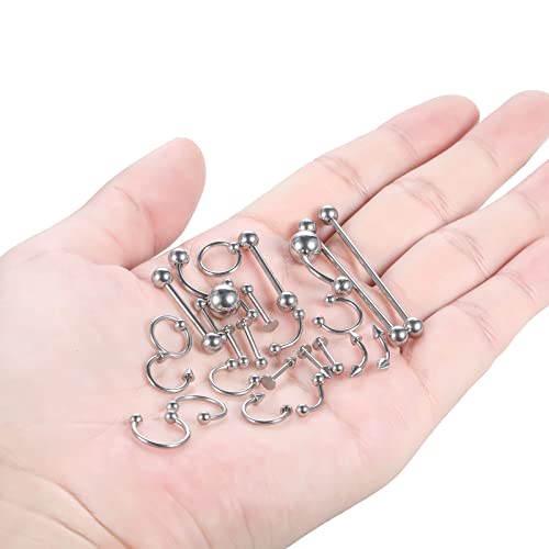 58Pcs Body Piercing Kit Surgical Steel 14G 16G Bcr Cbr Labret Lip Rings Cartilage Daith Earrings Belly Button Rings Nose Septum Piercing Jewelry Needles Gloves Clamps Tools #TOP5
