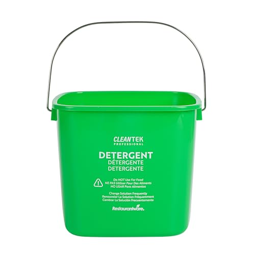 Image of Restaurantware Plastic Buckets with Stainless Steel Handle Pack of 10, 6 Quart Plastic Cleaning Pails, Green Square Design, Measurement Graduations, for Janitorial and Foodservice Use