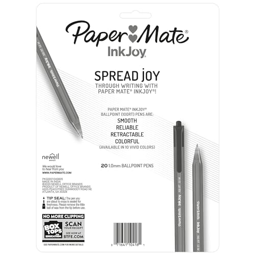 Image of Paper Mate Inkjoy 100 Rt Ballpoint Pen, Retractable, Medium 1 Mm, Black Ink, Black Barrel, 20 /Pack