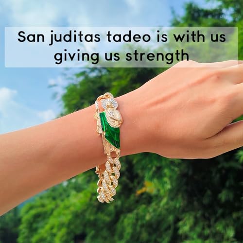 San Judas Tadeo Bracelet for Men, Christian Jewlery Catholic Gifts for Him, Cuban Link Chain with St Jude Medal for Husband Boyfriend Dad2