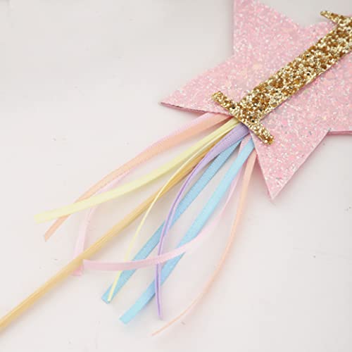 Glitter Star Rainbow Ribbon Cake Topper - First Birthday Pastel Rainbow And Unicorn Cake Topper，Rainbow Theme，Shooting Star,Girl Birthday Cake Decorations, 1St Birthday Pink Little Princess #TOP7