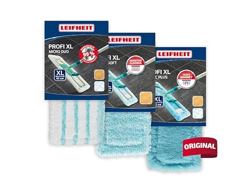 Leifheit Lot de 3X Housse Profi XL, 3X Housse de Rechange pour Balai Profi XL, lot Pratique Contenant Une Housse Micro Duo, Une Housse Static Plus, Une Housse...