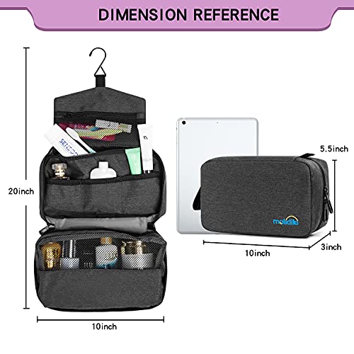 Hanging Travel Toiletry Bag for Men and Women, Waterproof Hygiene Bag with Swivel Hook, Zippers and Compartments for Wash Bag, Makeup, Organiser for Suitcase (Black)