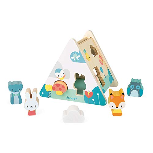Janod - Pure - Puzle Encajable en Madera, Aprendizaje Infantil, 6 Piezas Incluidas, Manipulación y Construcción, Pinturas con Base Acuosa - Desde Los 18 Meses, J05150