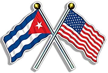 BRK StudioUSA and Cuba Waving Flags on Poles (American Cuban) Bumper Sticker Vinyl Decal