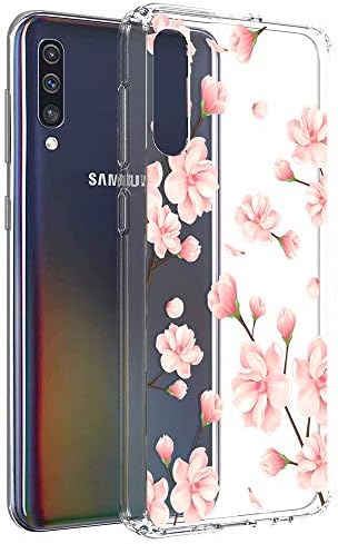 Vinve for Samsung Galaxy A50 Case, Clear Anti-Scratch Shockproof Cover Hard Back Panel + TPU Bumper Slim Phone case (Peach Blossom)