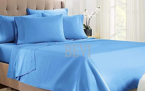 Image of BEVI Bedsheet for Double Bed 300 TC Flat Bedsheet with 2 Pillow Covers Size-(90 inchx95 inch) Light Blue