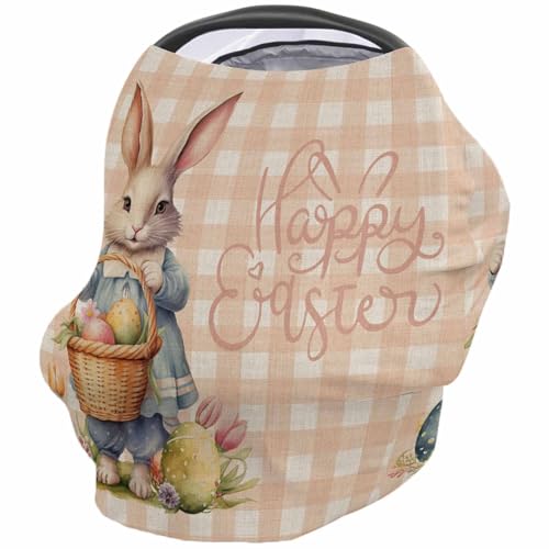 Nursing Cover for Breastfeeding Scarf, Vintage Buffalo Plaid Bunny Easter Eggs Baby Car Covers Super Soft Multi Use for Canopy Shopping Cart Cover Blanket Stroller Cover