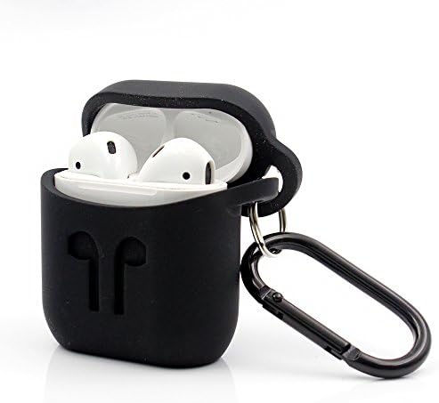 Airpods Slim Silicone Protection for Tactical Hard Protector Charging Case Cover Thin TPU Skin Apple Protective Accessories with Carabiner Hook Holster Detachable Key Holder Keychain (Black)