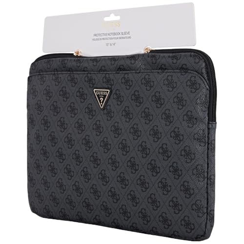 Image of Guess 14-Inch Laptop Sleeve Case Official Licensed by CG MOBILE, Premium PU Leather with 4G Pattren, Zipper Pocket & Iconic Triangle Metal Logo | Stylish Protective Laptop /MacBook Bag for Men & Women