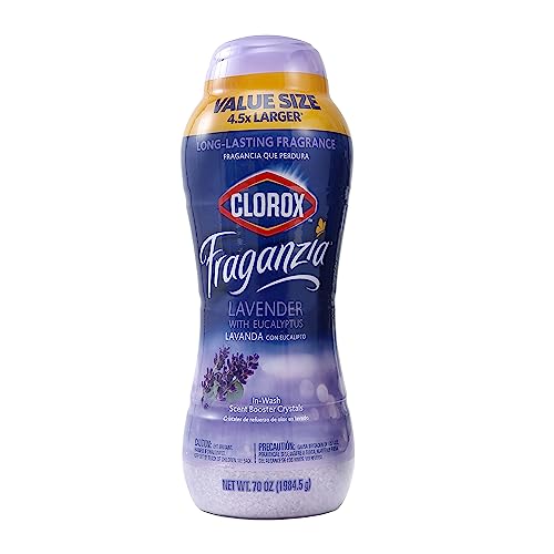 Image of Clorox Fraganzia Laundry Scent Booster Crystals, In-Wash Fragrance Beads for Fresh-Smelling Clothes & Linens, Safe for All Fabrics & Colors, Easy-Pour Bottle, Lavender with Eucalyptus, 70 Oz