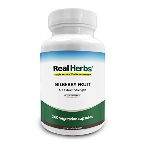 Real Herbs Bilberry Extract - Derived from 1,500mg of Bilberry Fruit with 4 : 1 Extract Strength - Promotes Vision & Blood Circulation, Improves Cardiovascular Health - 100 Vegetarian Capsules Real Herbs Bilberry Extract - Derived from 1,500mg of Bilberry Fruit with 4 : 1 Extract Strength - Promotes Vision & Blood Circulation, Improves Cardiovascular Health - 100 Vegetarian Capsules