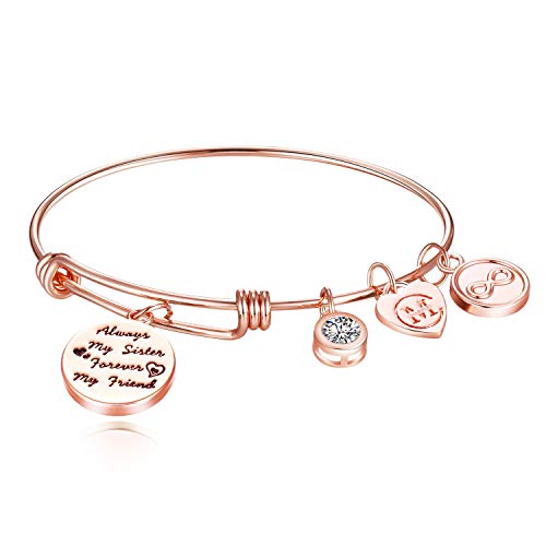 Sister Friend Expandable Charm Inspirational Bangle Bracelets Always My Sister Forever My Friend - Image 3