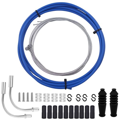 Set de Cable de Frein Vélo - Kit de Gaines de Câbles de Frein de Vélo de Montagne - Kit de Remplacement de Câble de Frein et Boîtier (Bleu)