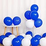 100pcs Royal Blue and White Latex Balloons 12 Inch w/Ribbon for Birthday Graduation Wedding Bridal Baby Shower Celebration Party Decorations Supplies
