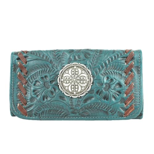 American West Leather Tri-Fold Wallet Billfold Lariats & Lace Turquoise