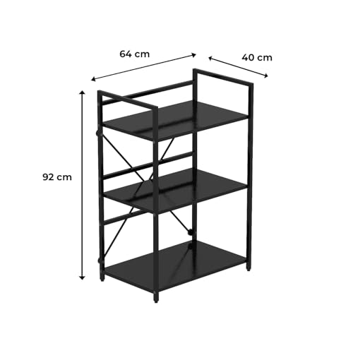 Image of wow craft Heavy Duty 3-Tier Metal Storage Rack (Black) | Multipurpose Shelf for Microwave, Books, Kitchen & Bathroom Organization | Space Saving Steel Organizer (64x40x92 cm)