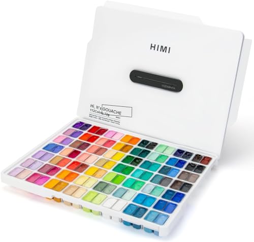 THOOVI HIMI - Gouache Paint - Twin Cups - 112 Colours - 12g Jelly Cups - Non Toxic Paint for Paper - Canvas and Professionals, Multicolour(White)