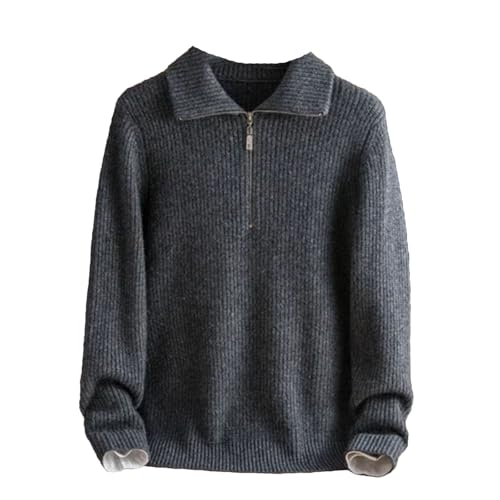 Hgvcfcv Men's Ribbed Knit Soft Casual Zipper Lapel Cashmere Thick Needle Plus Size Sweater