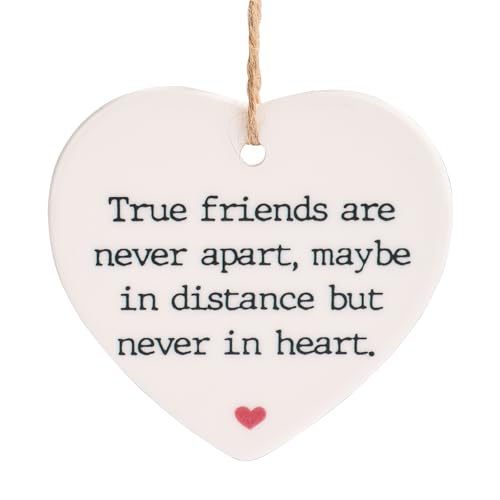 True Friends are Never Apart Ornament, Heart Ceramic Hanging Keepsake Friendship Gifts for Women Encouragement Gifts for Tough Time Best Friend Sisters Bestie (Style C)