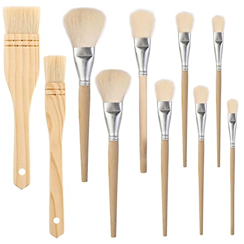 Fortunemee 10 Pcs Assorted Size Paint Brush Gilding Brush Gold Leaf Goat Hair Duster Flat Hake Brush Sweep Mops For Watercolor, Wash, Ceramic Pottery Painting, Metallic Foil Flakes Art Crafts Supplies #TOP28