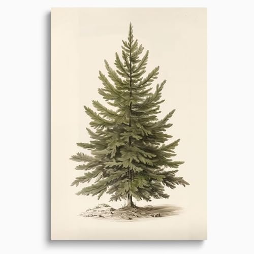 Vintage Christmas Tree Wall Decor Pine Tree Print for Christmas