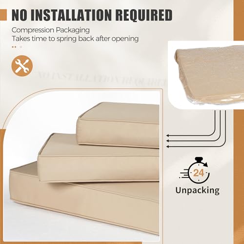 Crownland 14 Piece Outdoor Furniture Replacement Cushions, Sofa Cushions for 6 Seat Rattan Wicker Sectional Patio Conversation Sets, Water-Resistant Cushion, Light Brown